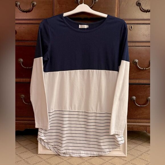 Sherosa Navy and white long sleeved tunic boho with lace detail M - Picture 1 of 11